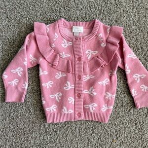 Btween Baby Pink Bow Print Ruffle Cardigan Sweater Girls 12M
